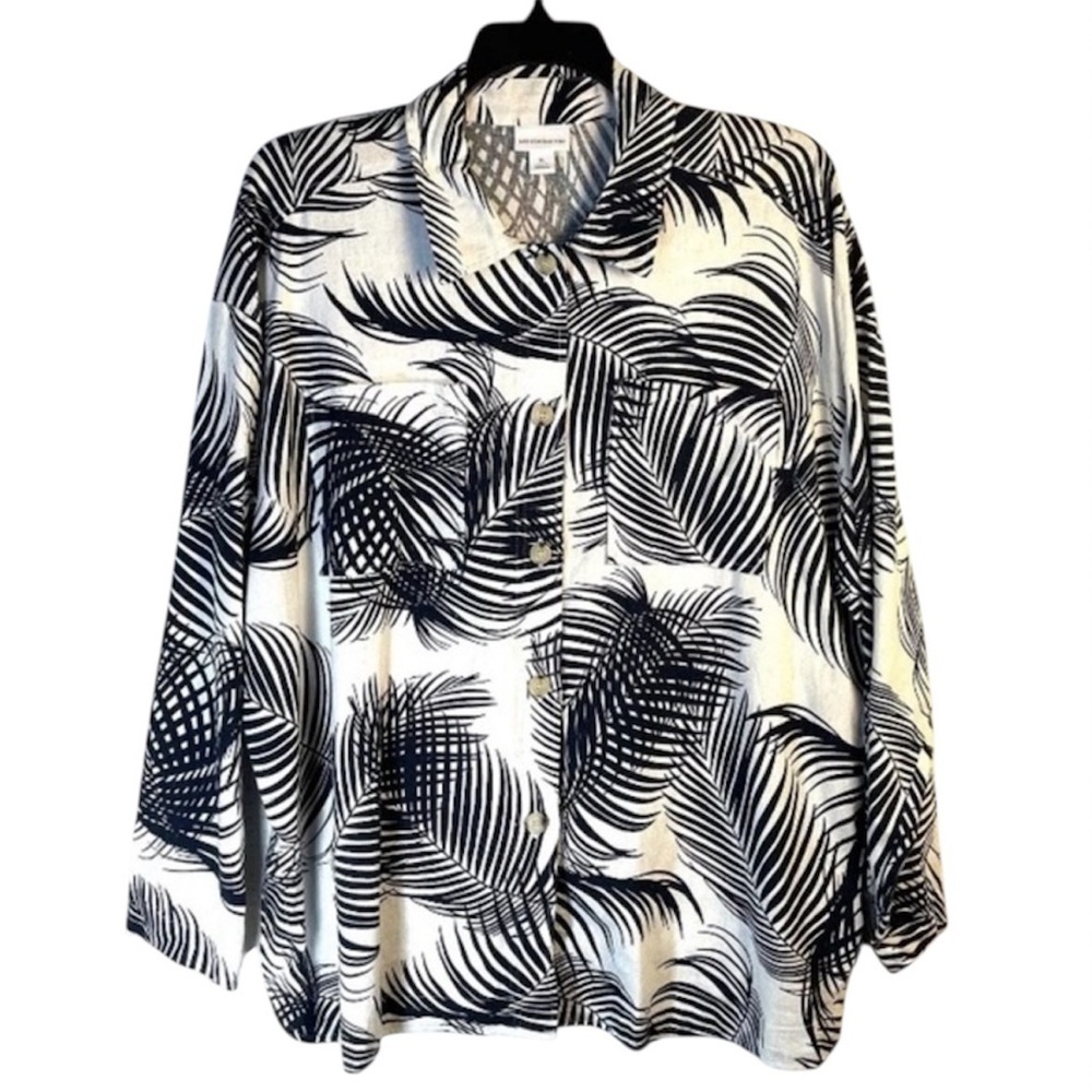 Liz Claiborne Linen Blend, Long Sleeve, Button Down Shirt, Size XL, Tropical - Picture 2 of 7